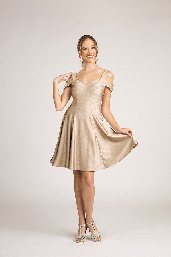 A-Line Satin Off-the-Shoulder Sleeveless Short Mini Dresses Homecoming Dress - Moda FormalwearDressesFiesta Fashion