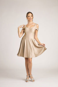 A-Line Satin Off-the-Shoulder Sleeveless Short Mini Dresses Homecoming Dress - Moda FormalwearDressesFiesta Fashion