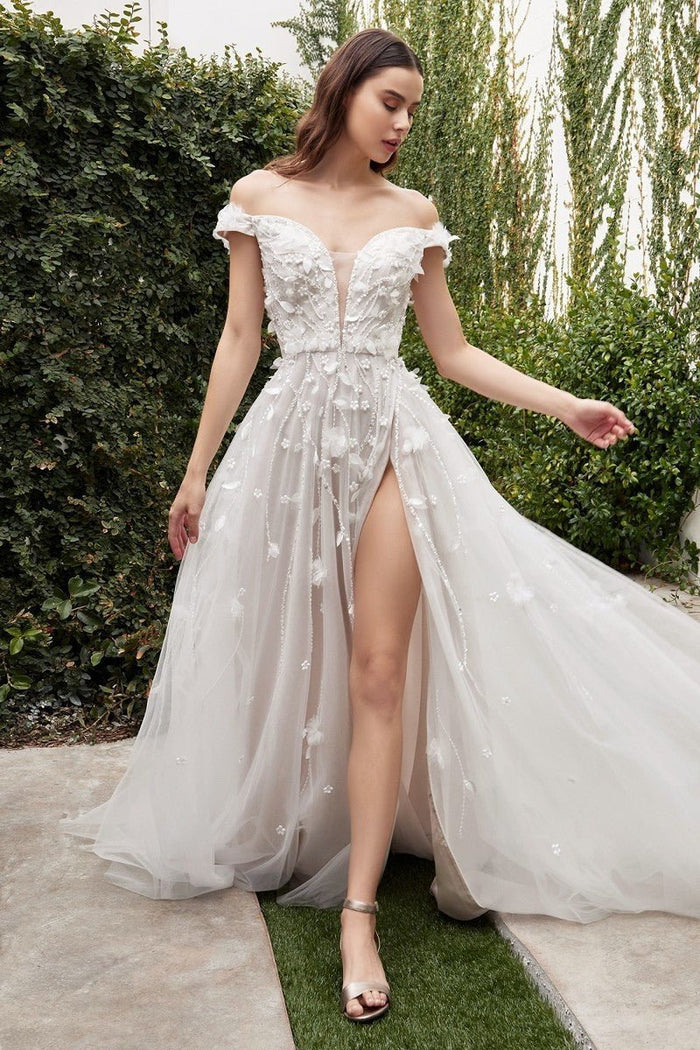 Bridal A-line Floral Dress Off The Shoulder - Moda FormalwearDressesAndrea & Leo Couture