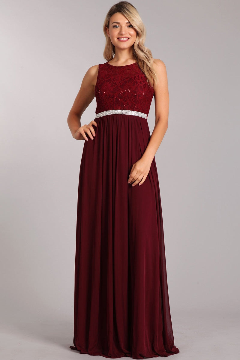 Lace and Satin Long Bridesmaids Dress - Moda FormalwearDressesFiesta Fashion