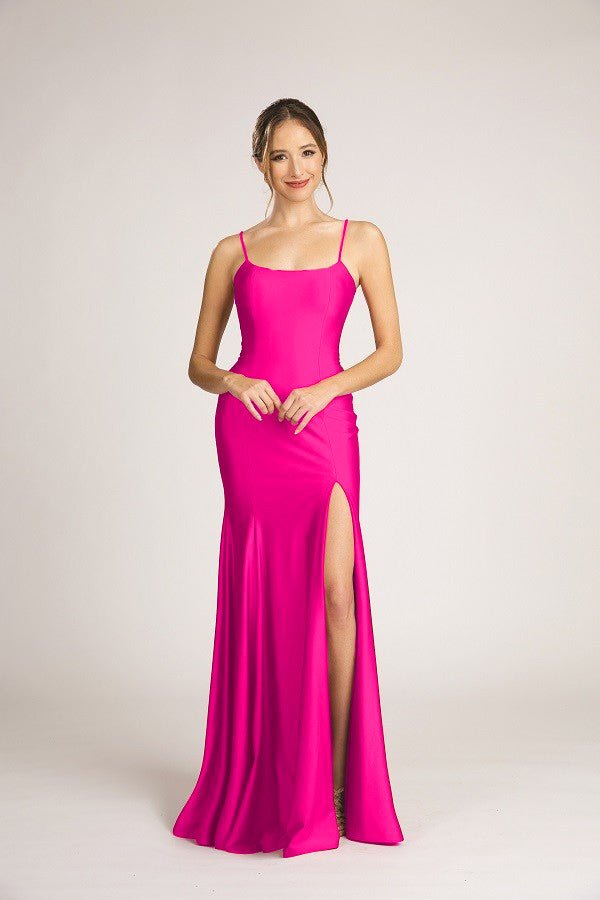 Satin Open Back High Slit Leg Evening Gown Dress Fiesta 7245 In Many Colors - Moda FormalwearDressesFiesta Fashion