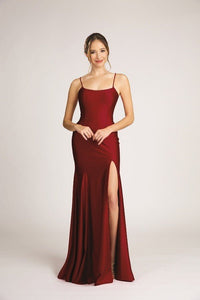 Satin Open Back High Slit Leg Evening Gown Dress Fiesta 7245 In Many Colors - Moda FormalwearDressesFiesta Fashion