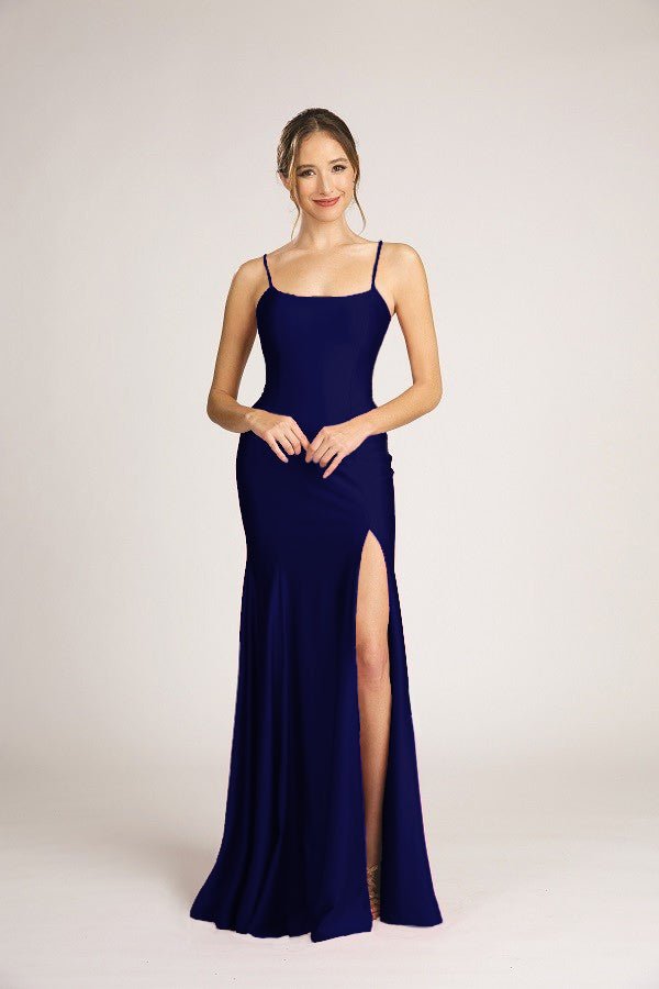 Satin Open Back High Slit Leg Evening Gown Dress Fiesta 7245 In Many Colors - Moda FormalwearDressesFiesta Fashion