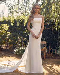Satin Sheath Wedding Gown with pearl detail - Moda FormalwearDressesNox Anabel