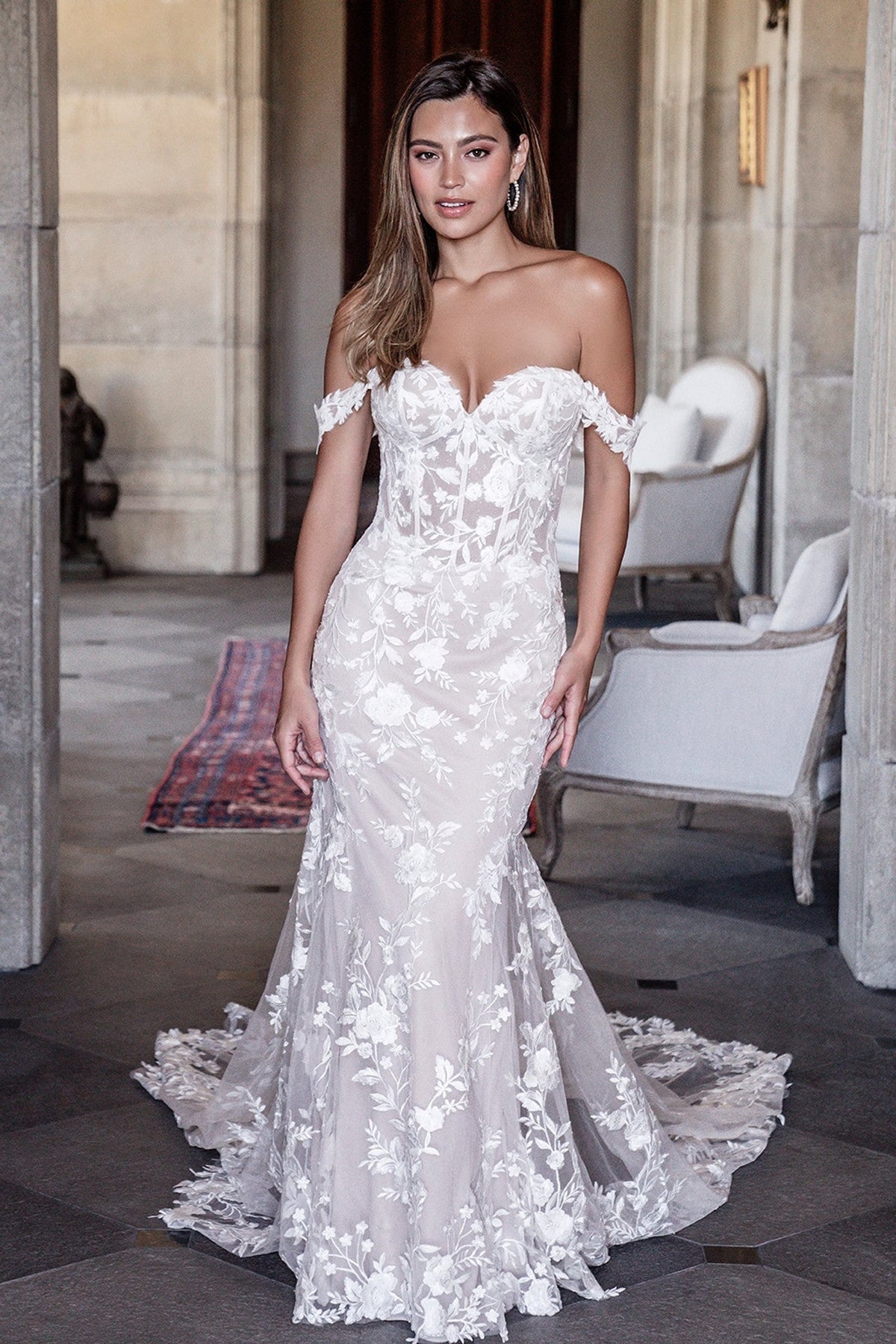 Sheer Tulle Sprinkled Wedding Dress - Moda FormalwearDressesAllure Bridal
